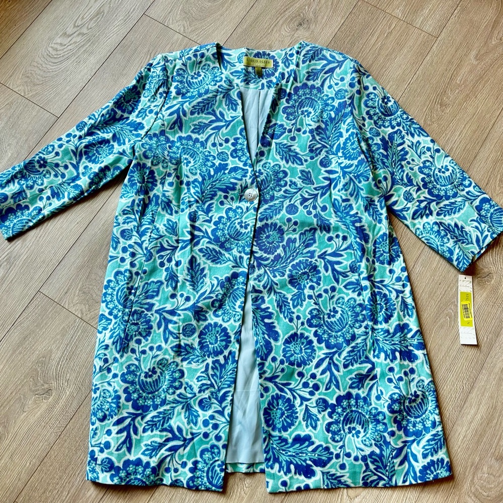 Sigrid Olsen Signature Tunic Jacket Island Flower 3/4 Sleeve size Medium - Picture 2 of 10